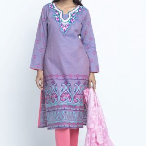 Dark navy Blue Linen Printed & Hand Embroidered Salwar Kameez Set