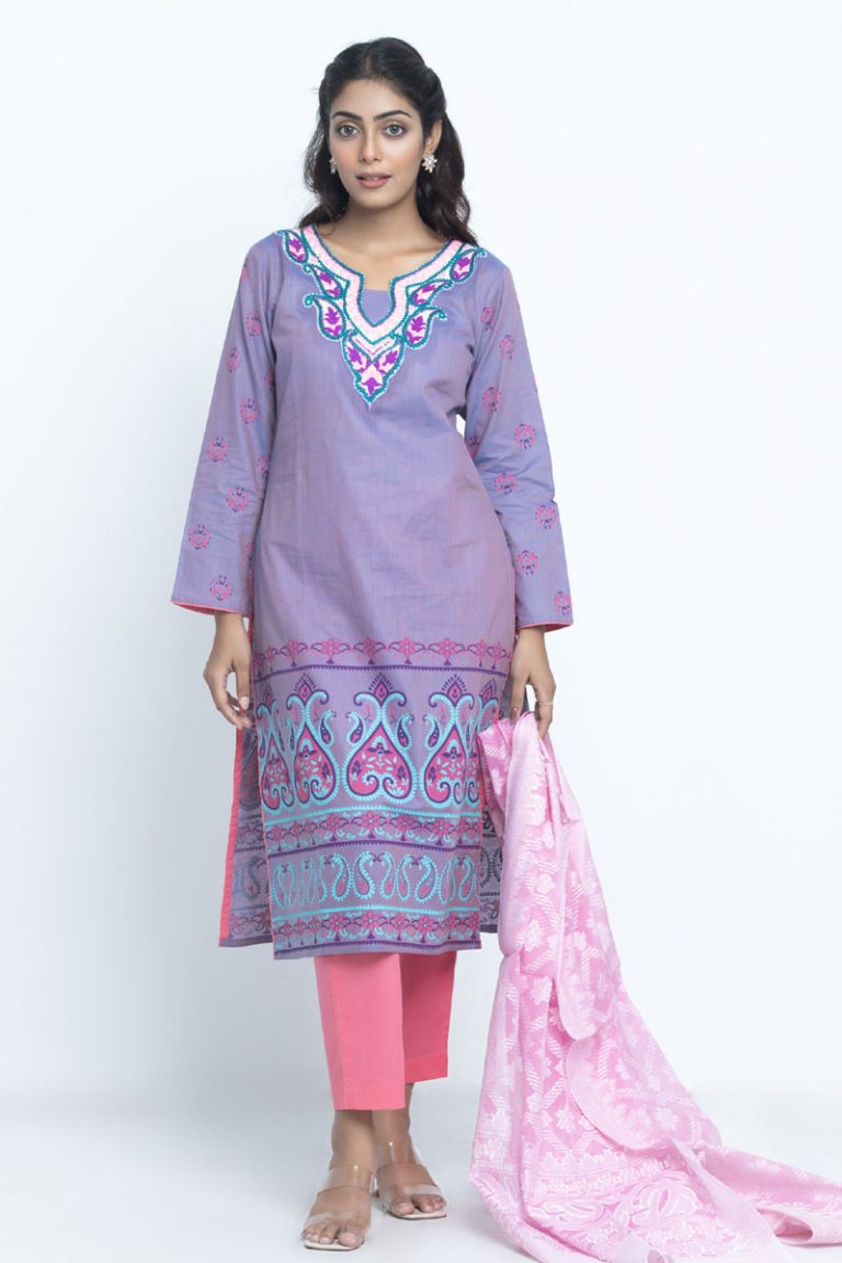 Dark navy Blue Linen Printed & Hand Embroidered Salwar Kameez Set