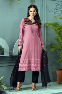 Red Voile Appliqued & Hand Embroidered Salwar Kameez set